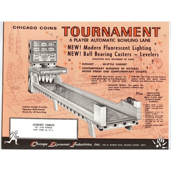 1950s Chicago Coins Tournament Bowling Lane Flyer Chicago Dynamic Industries - Picture 1 of 2